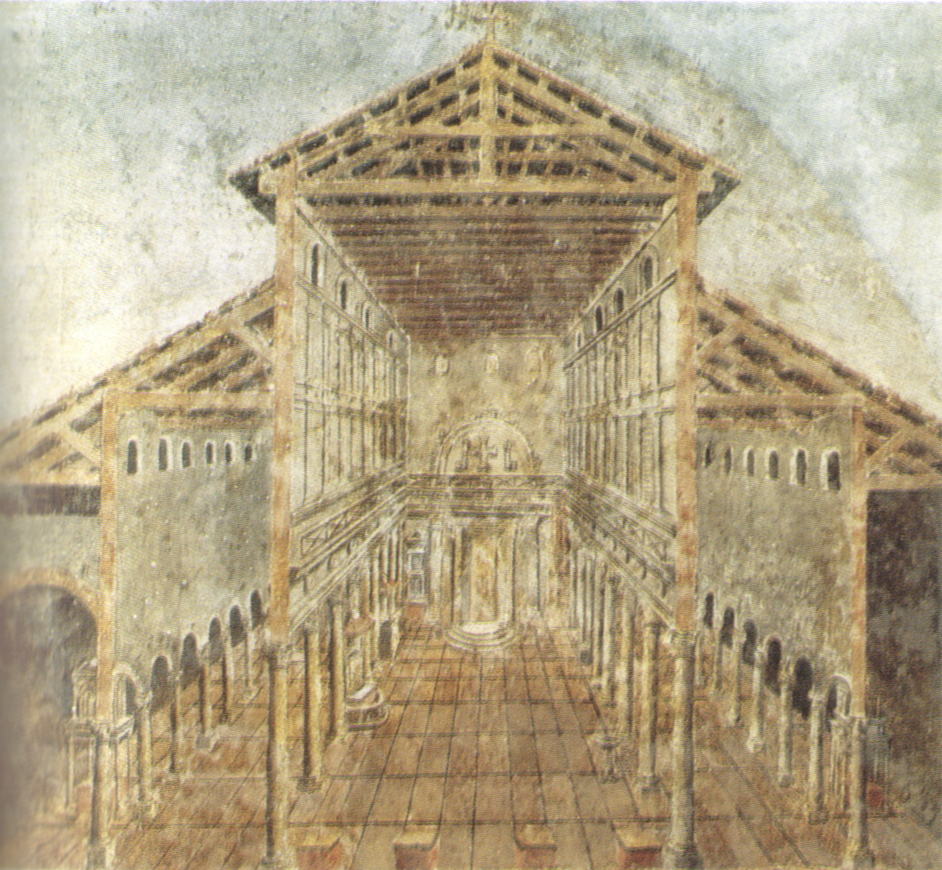 Fresco que muestra el aspecto de la Basílica de San Pedro en el siglo IV