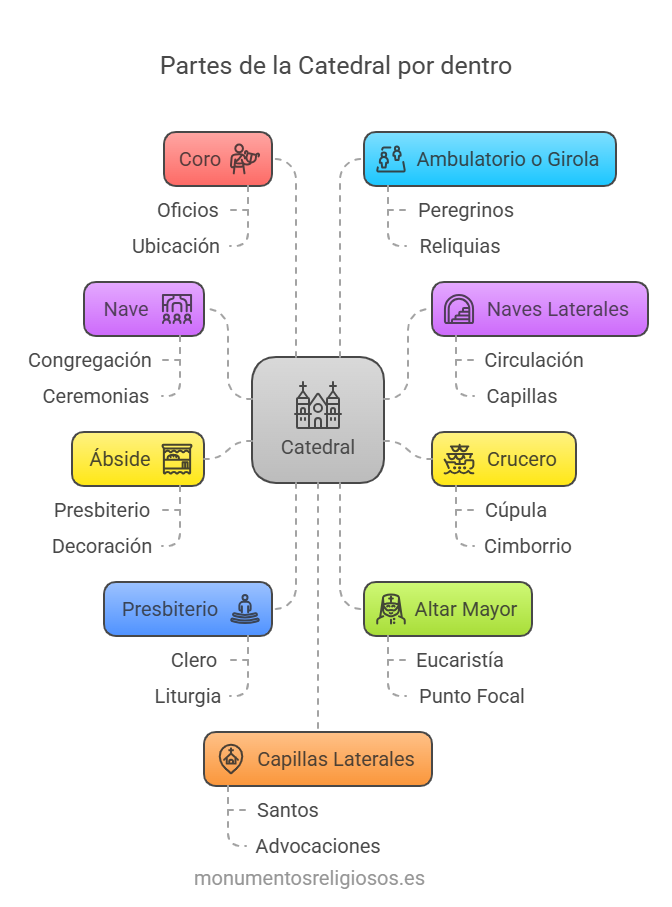 Infografía de las partes de una catedral por dentro