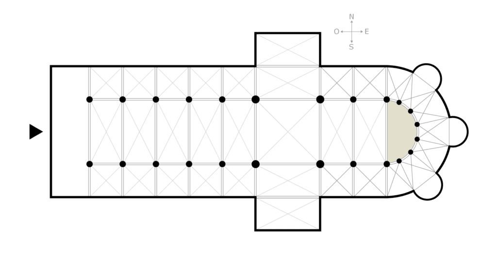 Dibujo de la situación del ápside en una iglesia